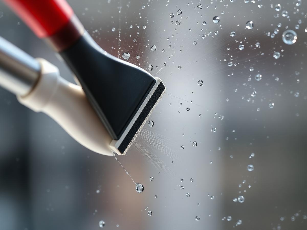 Squeegee som lämnar en strimfri, kristallklar yta på ett fönster